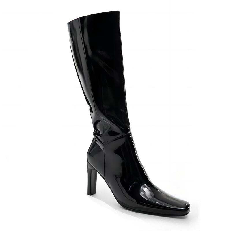 Femme Sleek Patent Over-knæet Stiletto Støvler Stilla