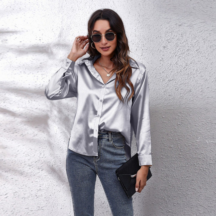 Dame elegant satinbluse Stilla