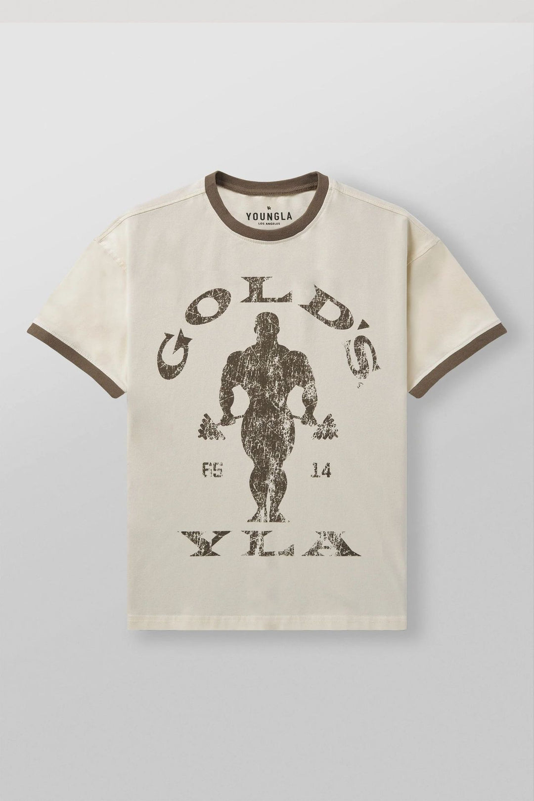 Herrer nan Vintage Træningsshirt med Rundhalsudskæring Kontrastmanschetter og Retro-Bodybuilding-tryk Skovae