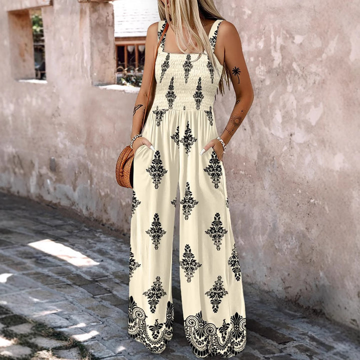 Dame jumpsuit med elastisk overdel og elegant mønsterblanding Stilla