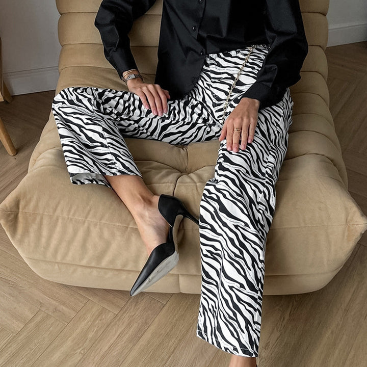 Dame vidde Zebra-Print Palazzo-Bukser Stilla