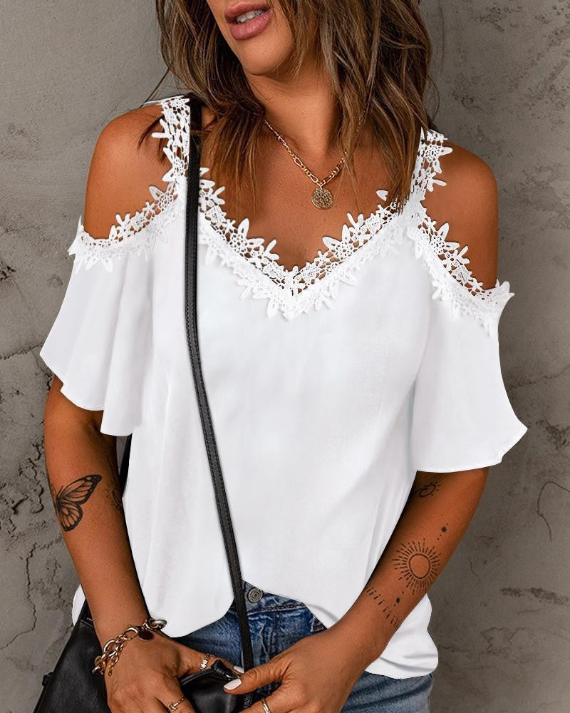 Dame Cold-Shoulder Spidsenblonde Bluse Stilla