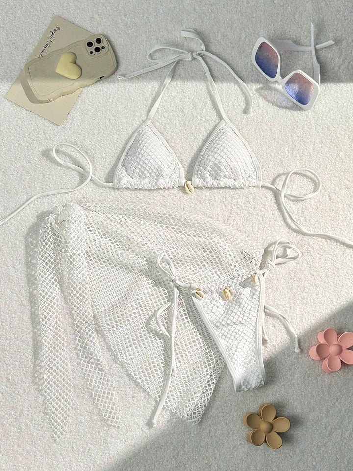 Dame triangel-bikini med gennemsigtigt netstof og snøredetaljer Skovae