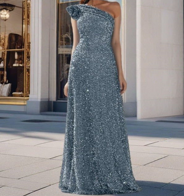 Dame Glamorous Maxi Kjole med Off-Shoulder Design og Funklende Pailletter Skovae