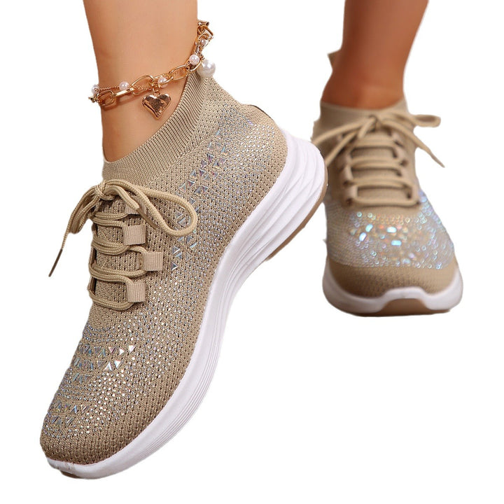 Dame Åndbare Sport-Sneakers med glitrende Applikation og skridsikker Sål Stilla