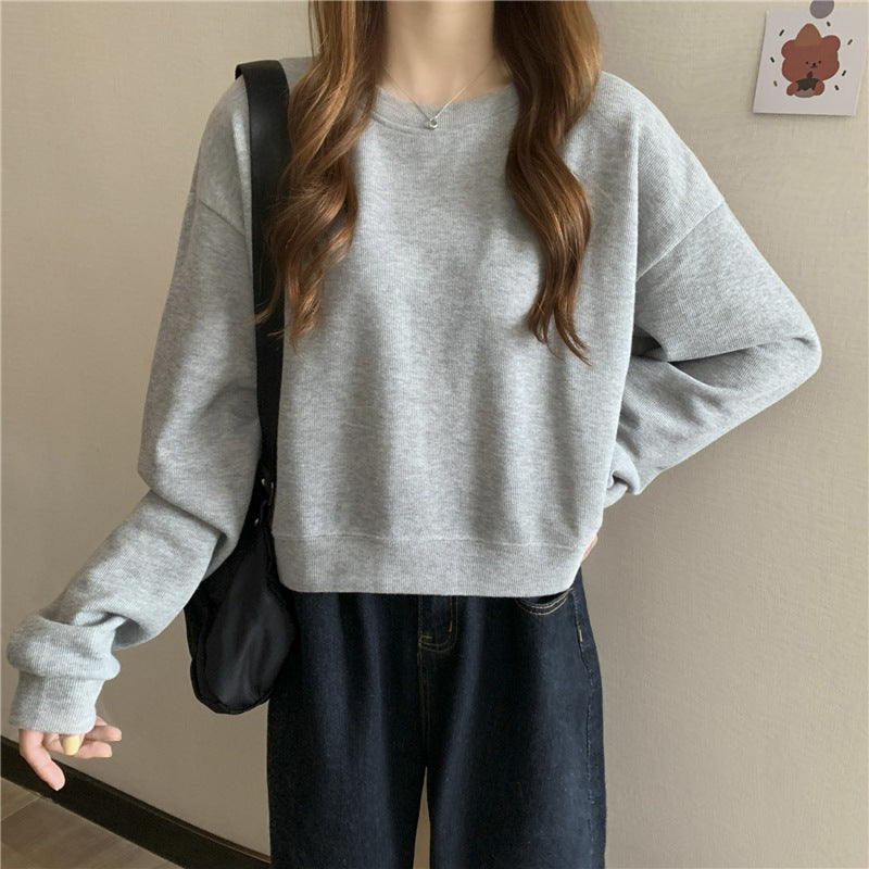 Kvinder casual cropped sweater lavet af blødt bomuldsblandingsmateriale med stilfuld rund halsudskæring Skovae