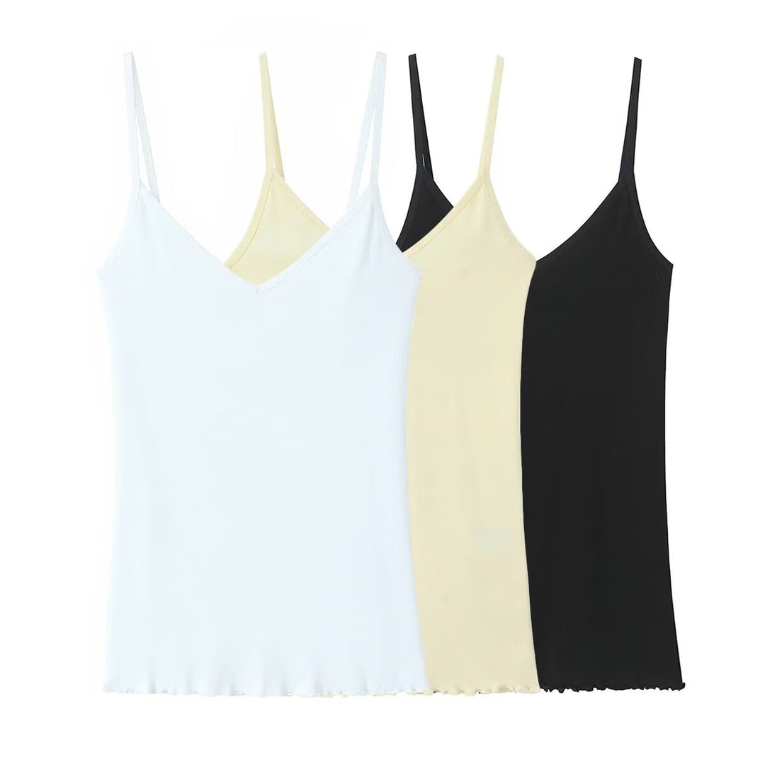 Dame Spaghetti-strop-bluse med elegant V-hals og blød tekstur Skovae