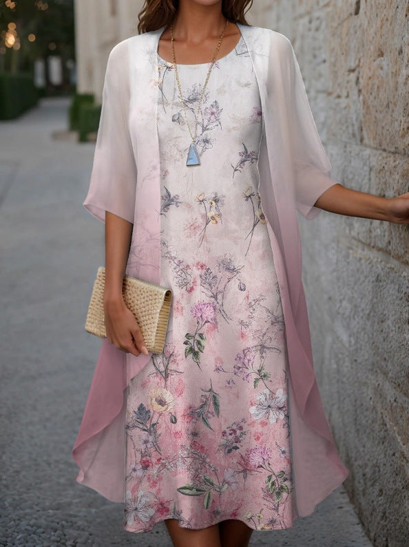 Dame elegant maxikjole med gennemsigtig chiffonoverdel og blomsterprint Stilla