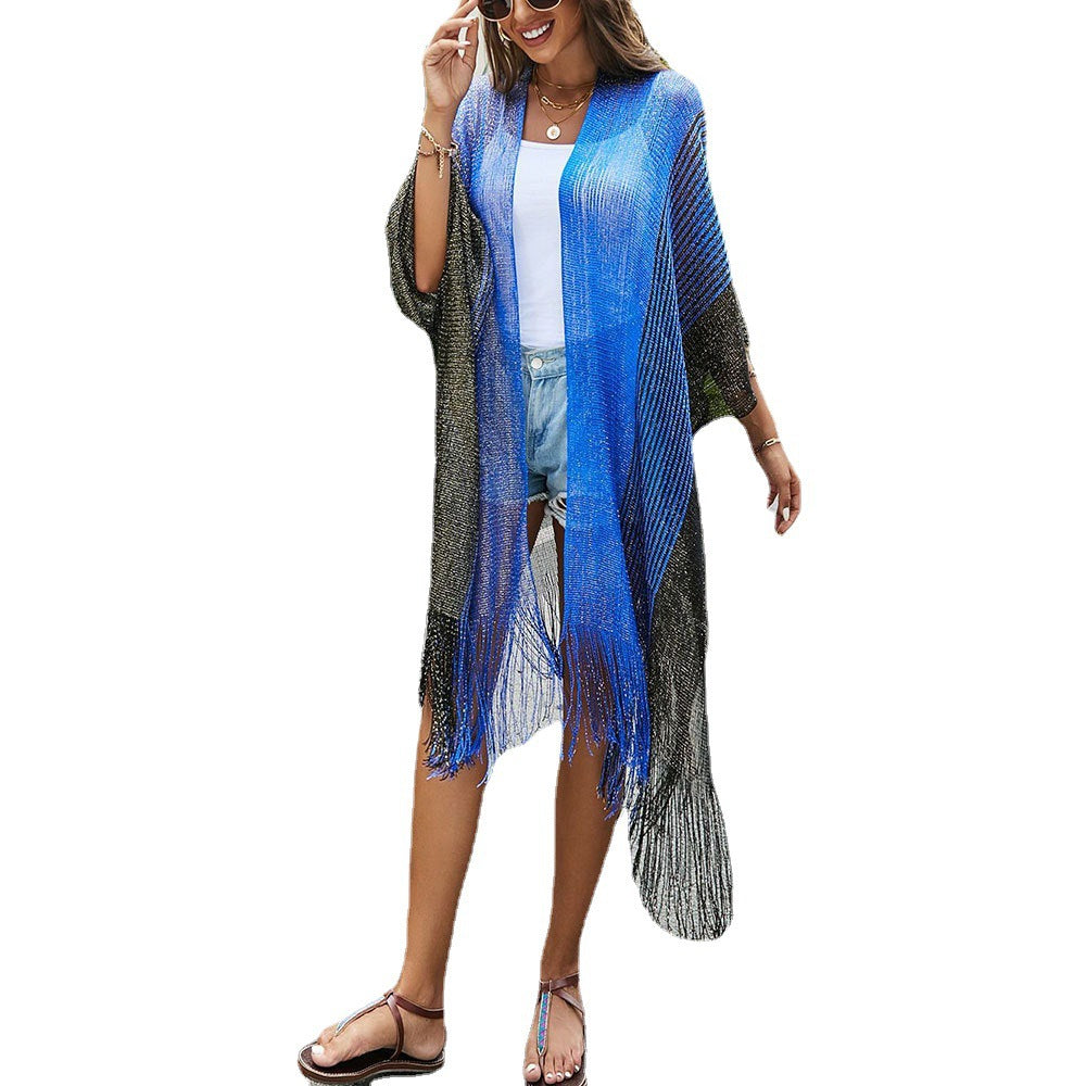 Dame afslappet strandkimono med fint frynse-design og luftig pasform Stilla