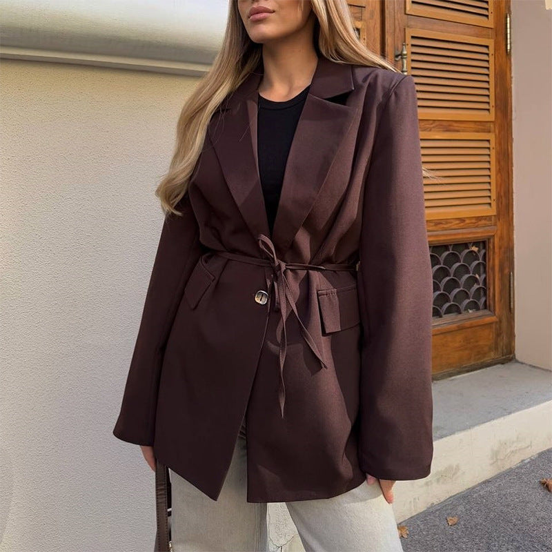 Damer fashionable oversized blazer jakke med talje bælte Stilla