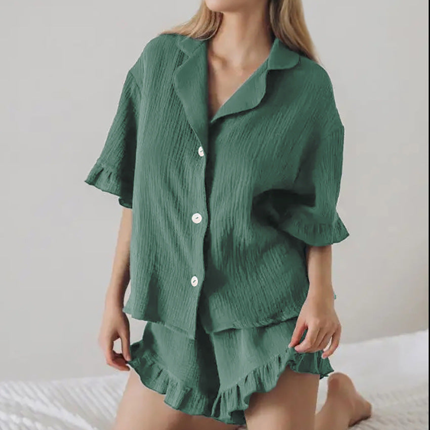 Dame pyjamasæt med afslappet snit og dekadente ruffles detaljer Stilla