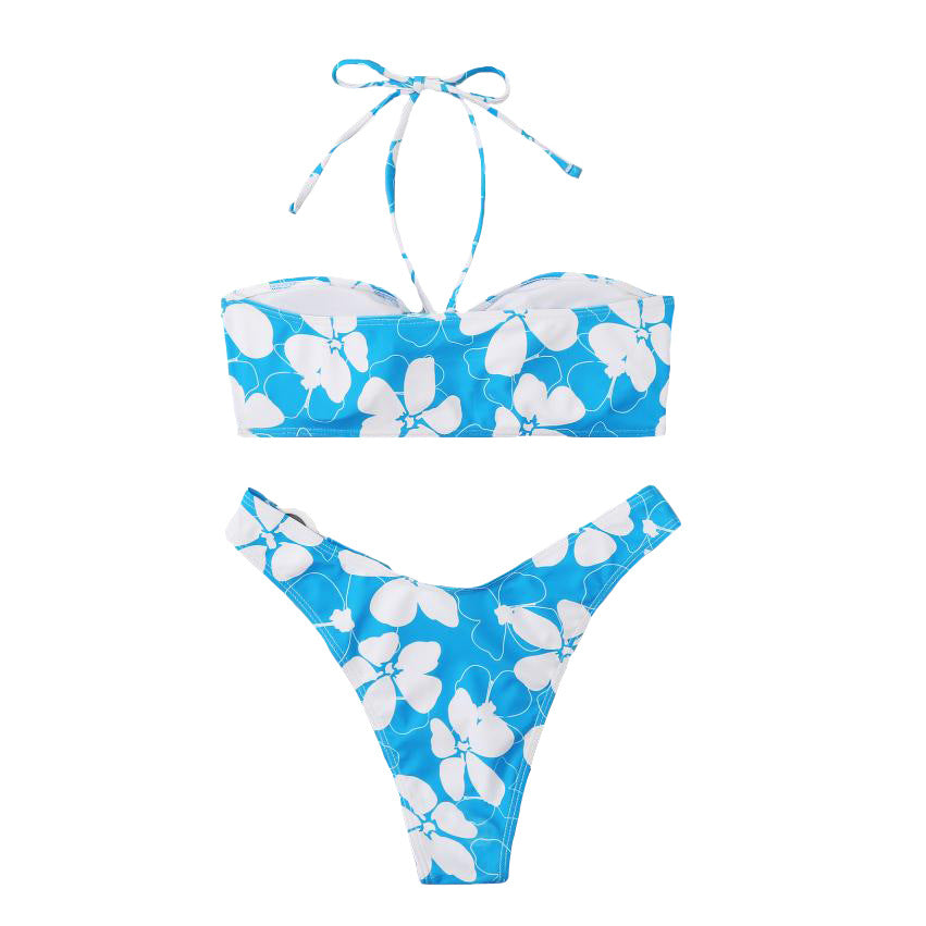 Dame Bandeau Floral Print Bikini-Sæt med Udsnitsdetaljer Stilla