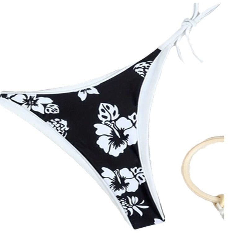 Dame Triangel-Bikini med blomstret design og legende bindebånd