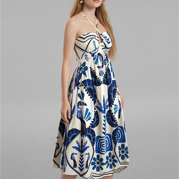Kvinders elegante sommer maxi kjole med bandeau halsudskæring og blomsterprint Stilla