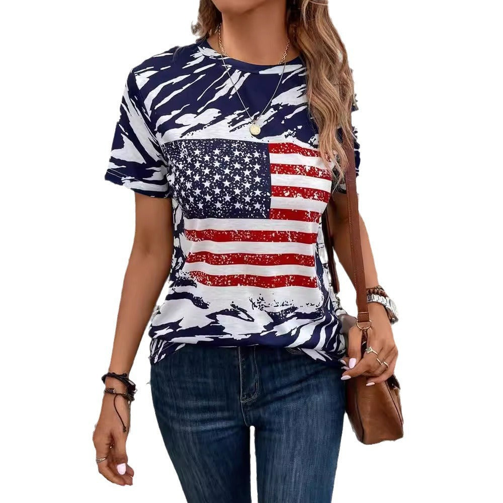 Dame T-shirt med flagprint og afslappet design Stilla