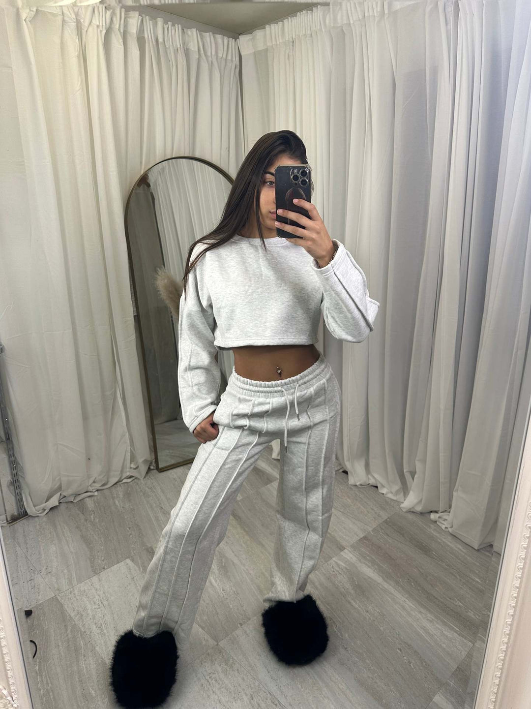 Kvinders afslappet cropped hoodie og brede joggingbukser sæt Skovae