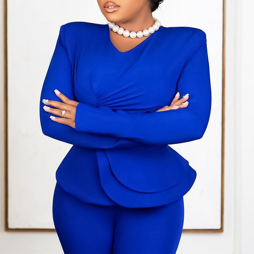 Dame Elegant Jumpsuit med smukt Peplum og lange ærmer Stilla