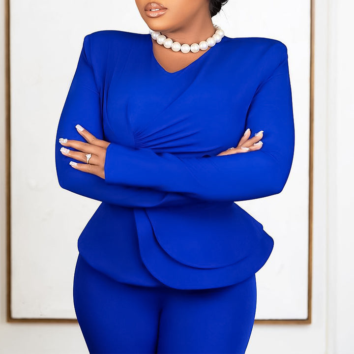 Dame Elegant Jumpsuit med smukt Peplum og lange ærmer Stilla