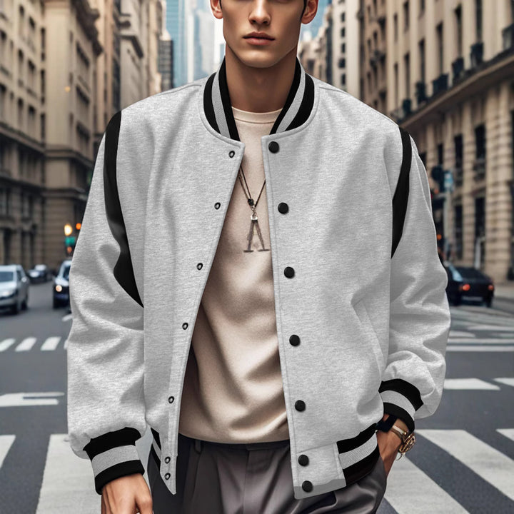 Herren nan let Collegejakke i Varsity-look med trykknaplukning, ribkant og kontrast-skulderstykke Skovae
