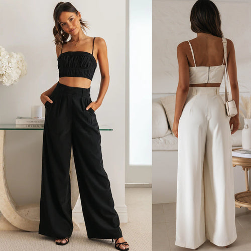 Dame komfortabelt sæt bestående af cropped top og brede bukser Stilla