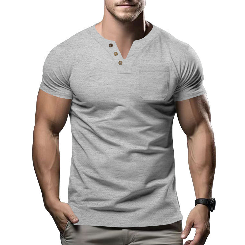 Herrer kortærmet Henley-shirt med moderne knapdesign og praktisk brystlomme Stilla