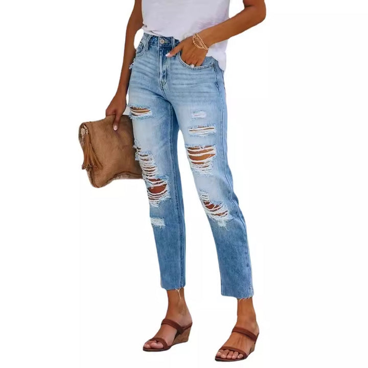 Damer slitte jeans i løs pasform med modetrends detaljer