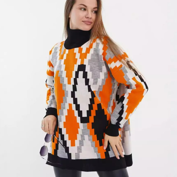 Dame Oversized Strikpullover med grafisk Jacquard-mønster og afslappet snit Stilla
