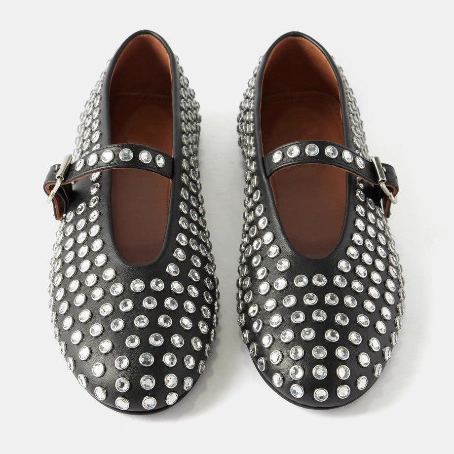Damer Ballerinas med dekorative strassapplikationer og justerbar rem Stilla