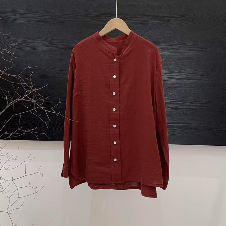 Femme Let Langærmet Button-Up Tunika-Skjorte Stilla