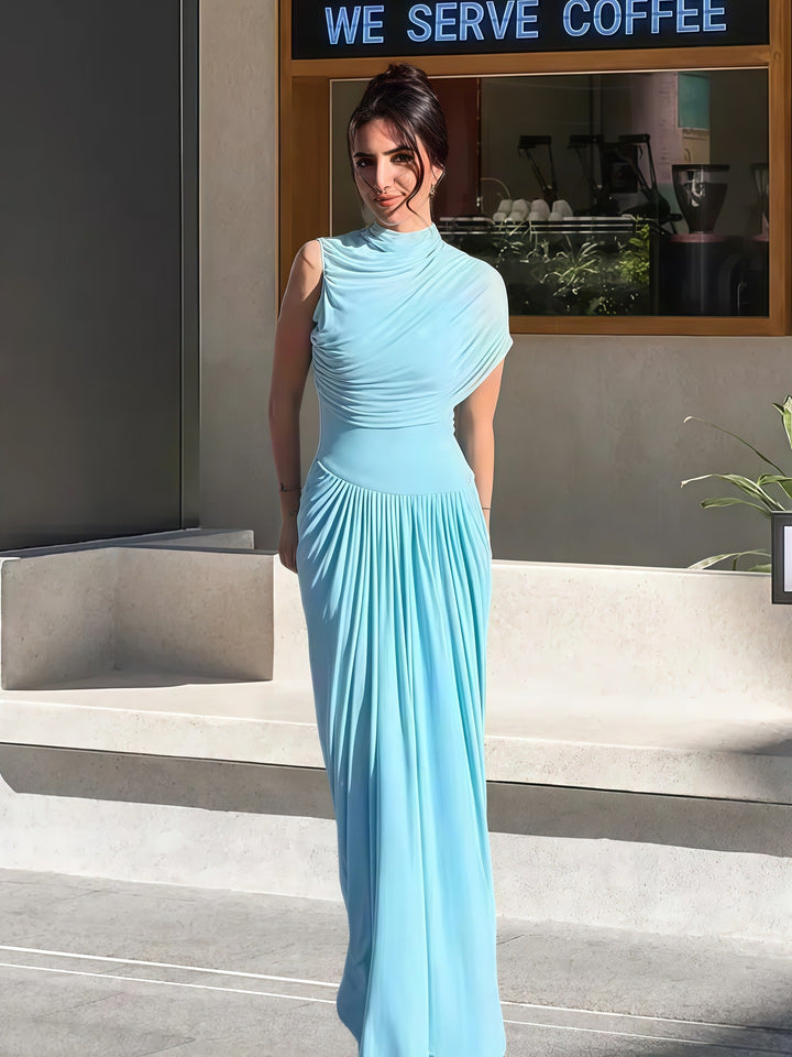 Damer Elegant Maxi Kjole med Asymmetrisk Top og Blid Drapering Skovae