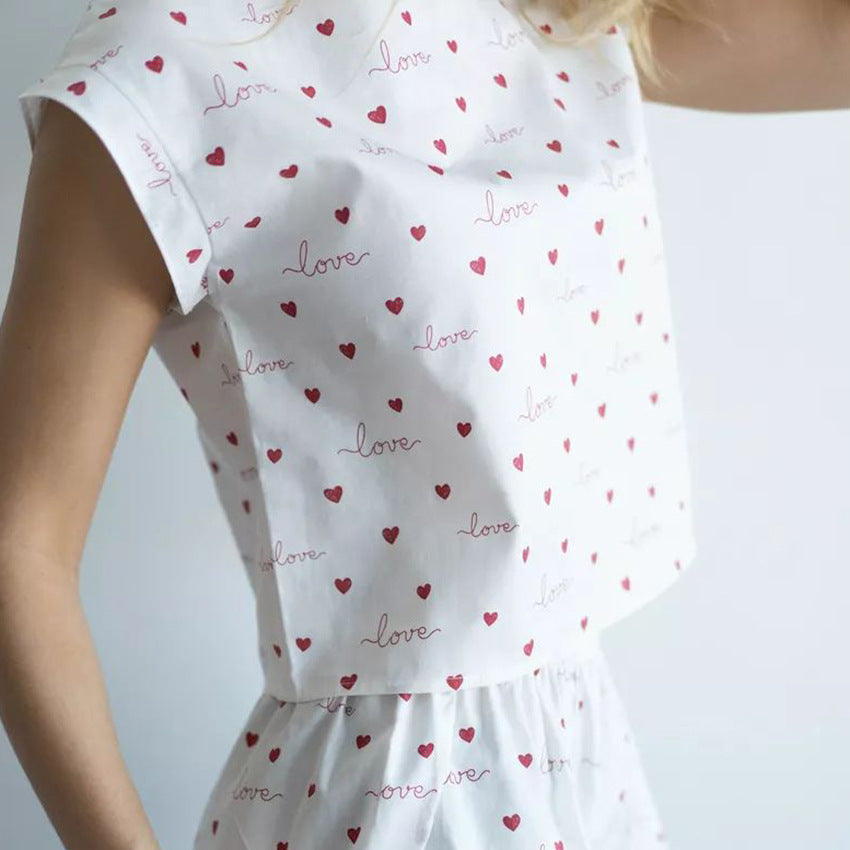 Dame Pyjama-Sæt med romantisk hjerte-design og elastisk talje Stilla