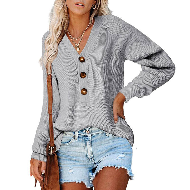 Kvinders V-hals sweater med træknapper Stilla