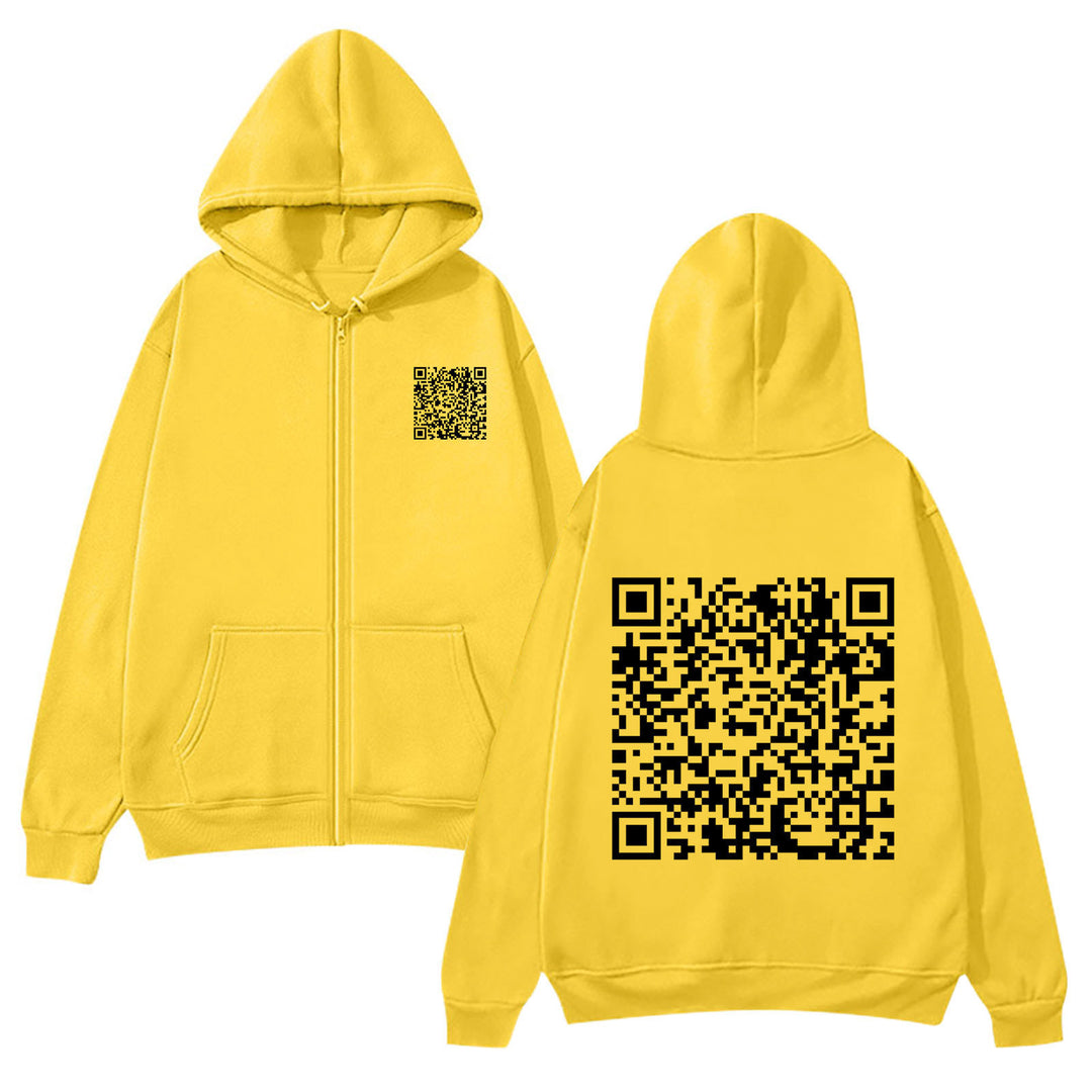 Kvinders hættejakke med QR-kode design og blødt fleece Skovae