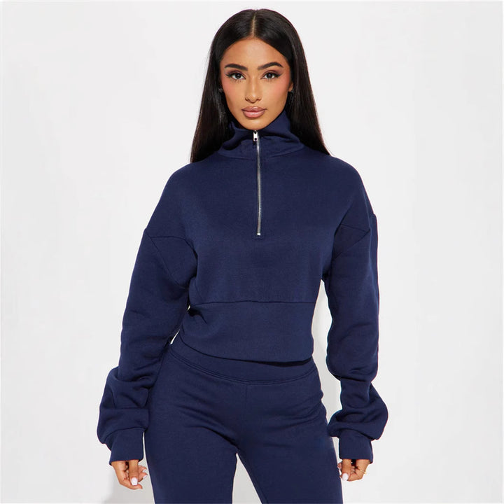 Dame Premium Sweat-Set med kort lynlås og brede bukser Stilla
