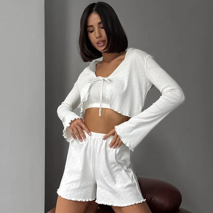 Damer hyggelig Crop-Top og shorts-sæt med flæse detaljer Stilla