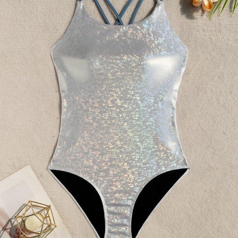 Dame one-piece badedragt med glitrende netdesign Skovae