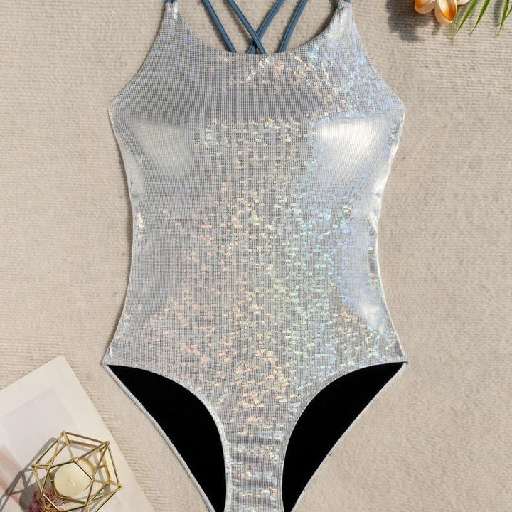 Dame one-piece badedragt med glitrende netdesign Skovae