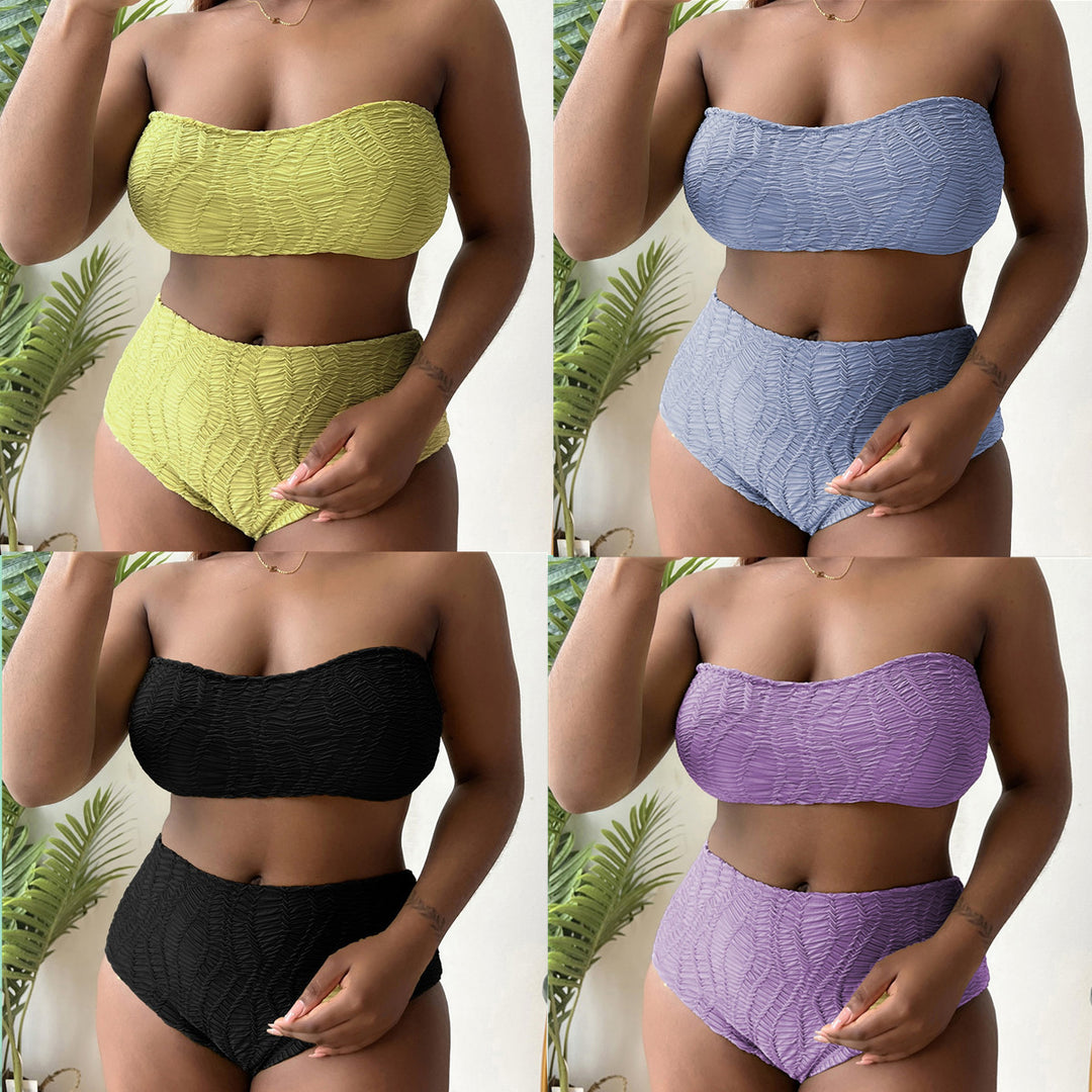 Dame højtaljet bustier bikini sæt med rynke-design Skovae