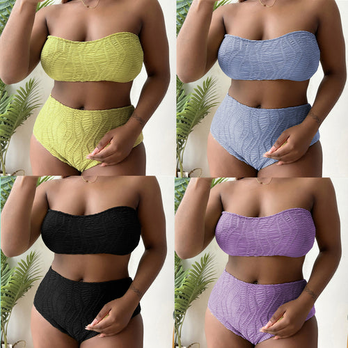 Dame højtaljet bustier bikini sæt med rynke-design Skovae