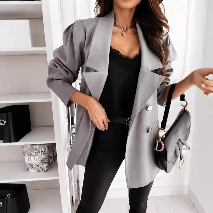 Dame Elegant Oversize-Blazer med dobbelt knaplukning Stilla