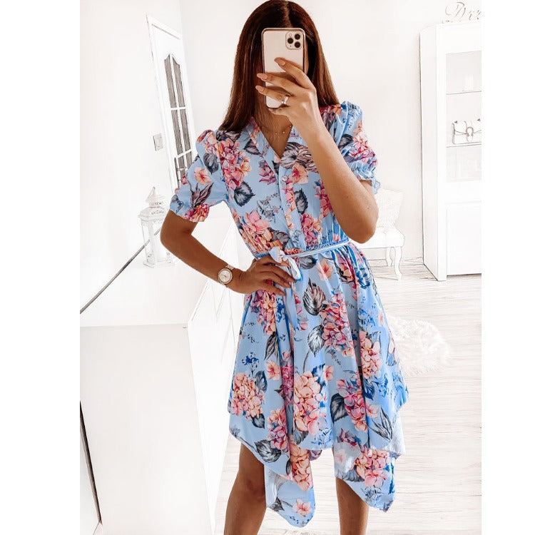 Dame High-Low Floral Bindekjole med Puffærmer Stilla