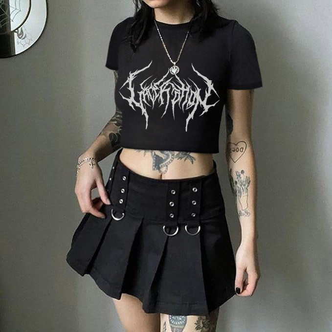 Dame Crop-T-Shirt med frugtagtig kirsebærdesign og løs pasform Skovae