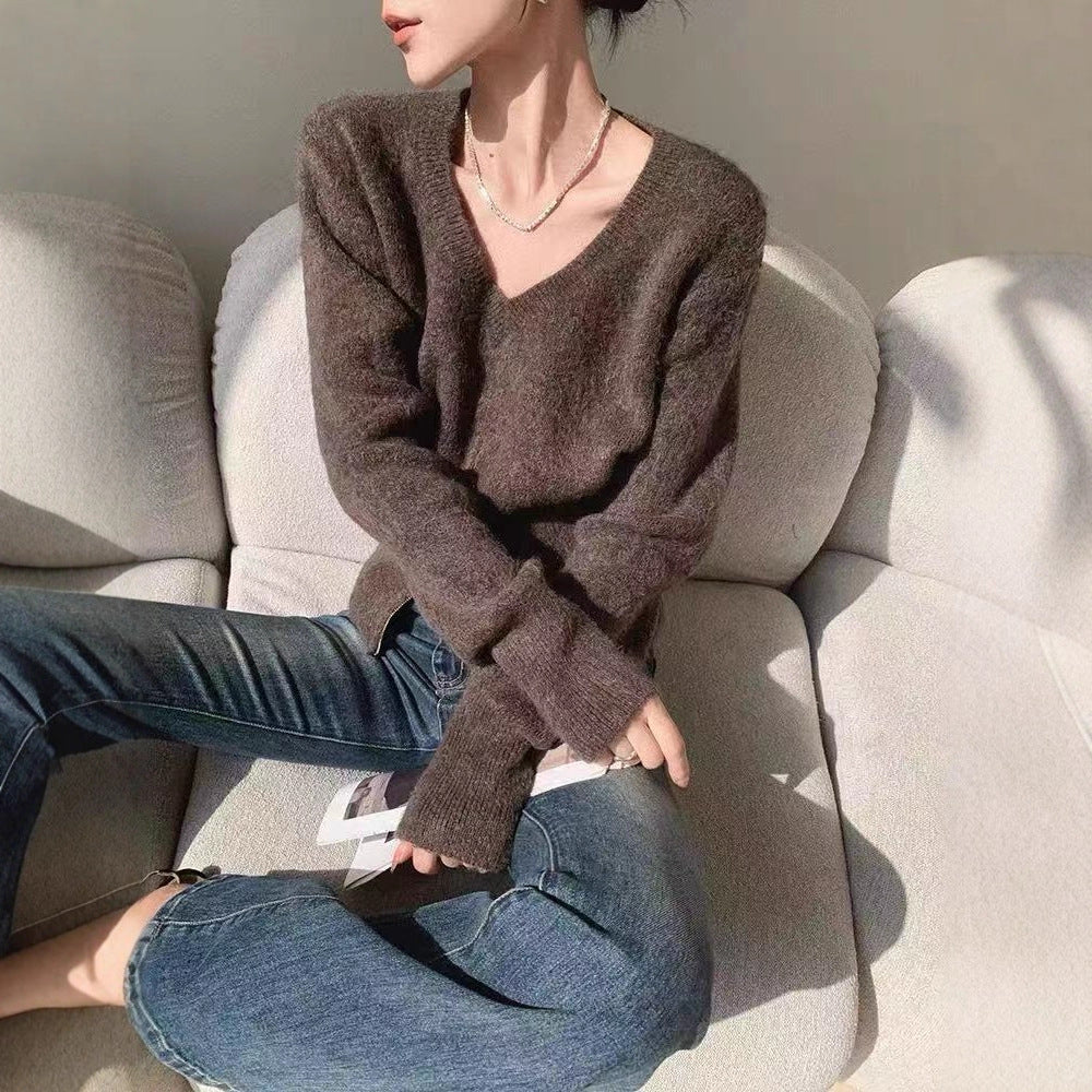 Damer fashionable cardigan med dyb V-hals og lynlås Stilla