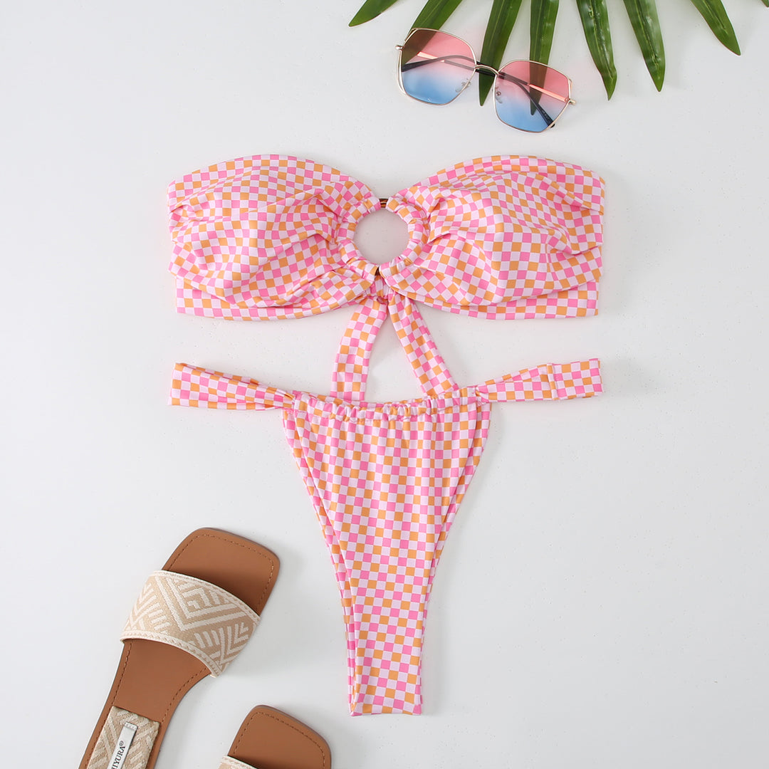 Dame Floral Print Bandeau Bikini Sæt Stilla