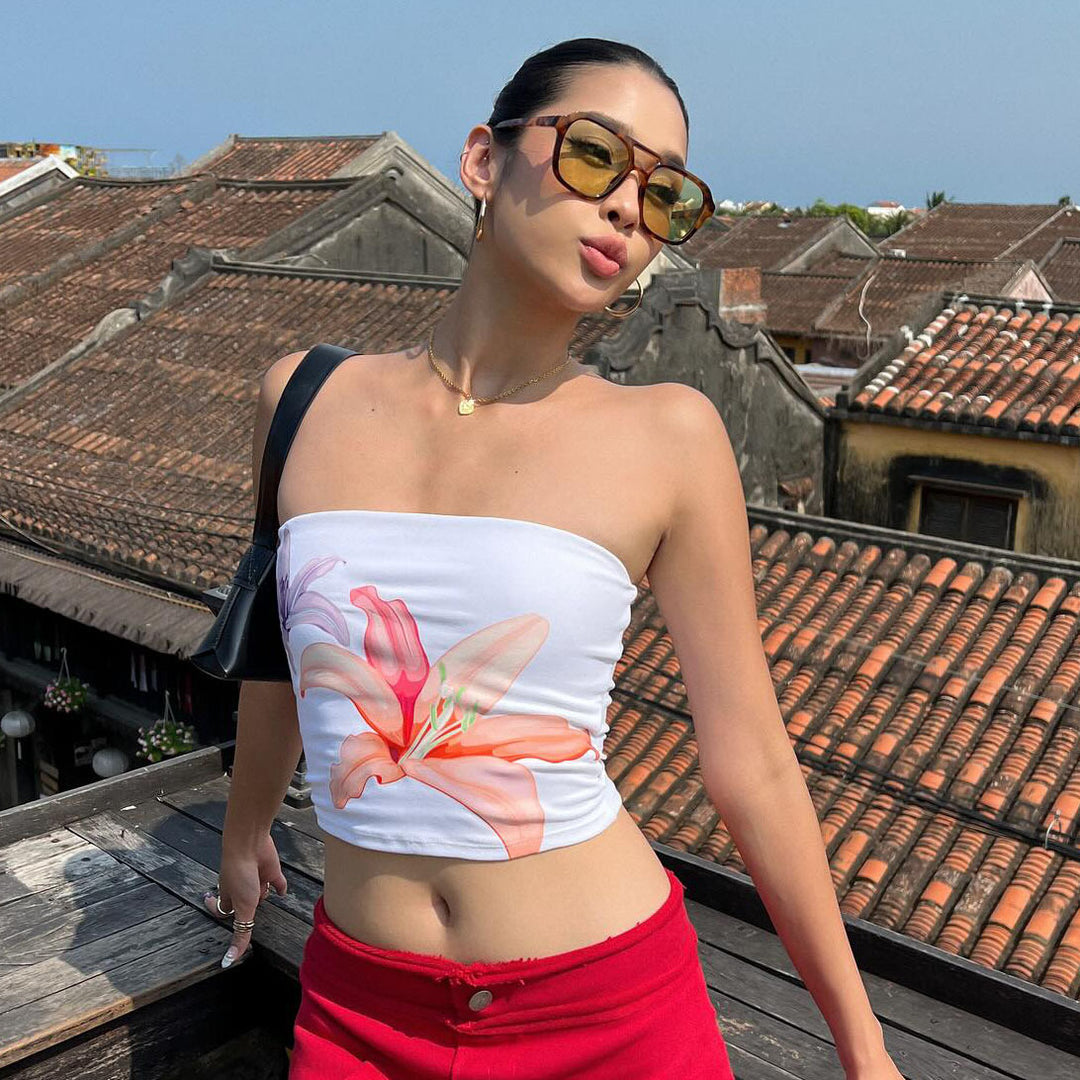 Femme Floral Print Strapless Crop Top Stilla