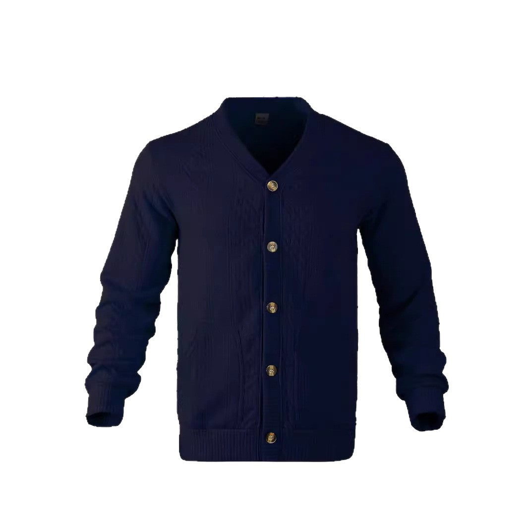 Herrer nan elegant fletsstrikket cardigan med V-hals knapliste og påsyede lommer Skovae