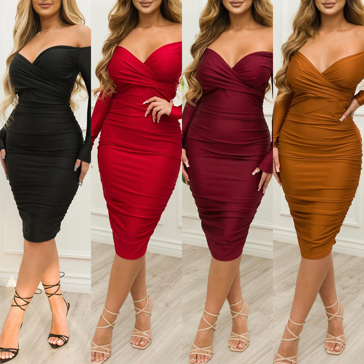 Dame Off-Shoulder Ruffleskjole Bodycon Stilla