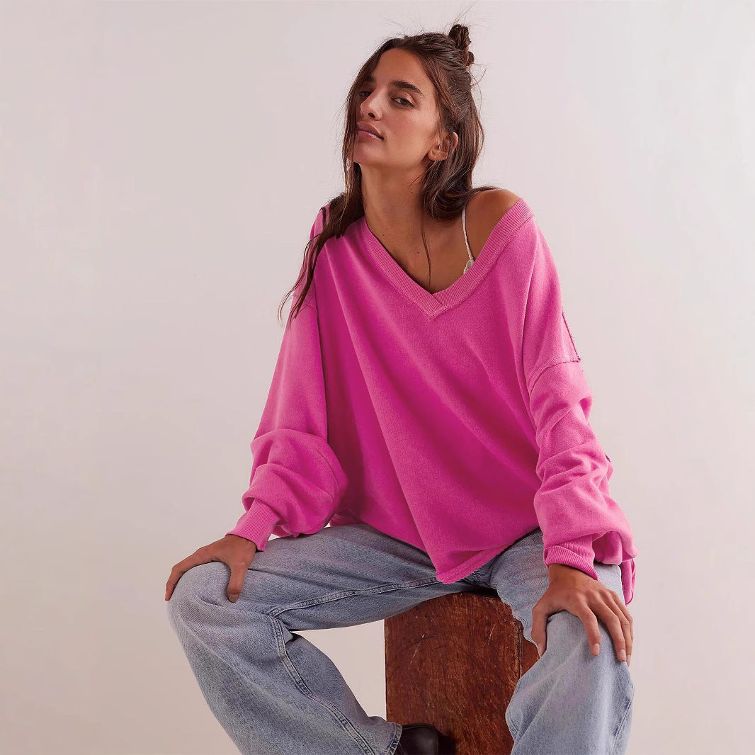 Dame Oversized Sweatshirt med dyb V-hals og afslappet snit Stilla