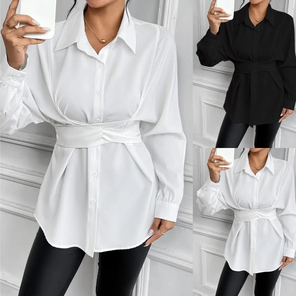 Damer elegant bluse med tætsiddende snit og moderne bælte Stilla