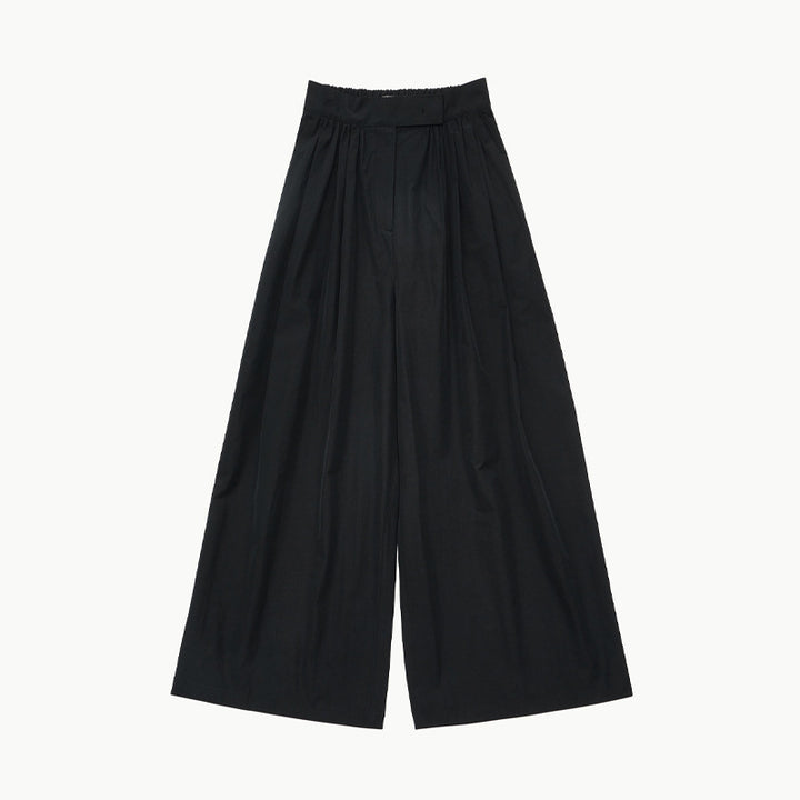 Dame Bredskårede High-Waist-bukser med elegant plisseret struktur og sidelommer Stilla